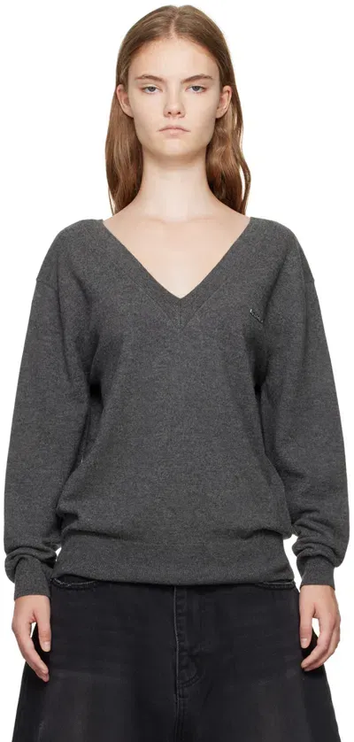 We11 Done Gray Deep V-neck Sweater In Grey