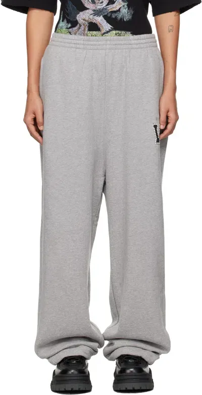 We11 Done Gray Pearl Logo Jersey Lounge Pants In M/grey