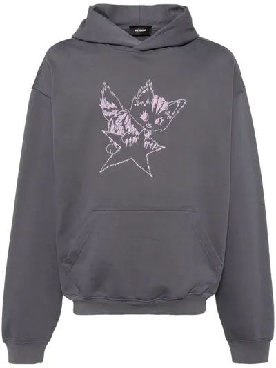 We11 Done Monster-print Cotton Hoodie In Grey