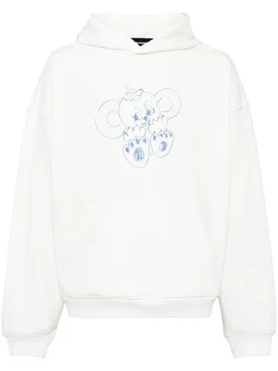 We11 Done Monster-print Cotton Hoodie In White