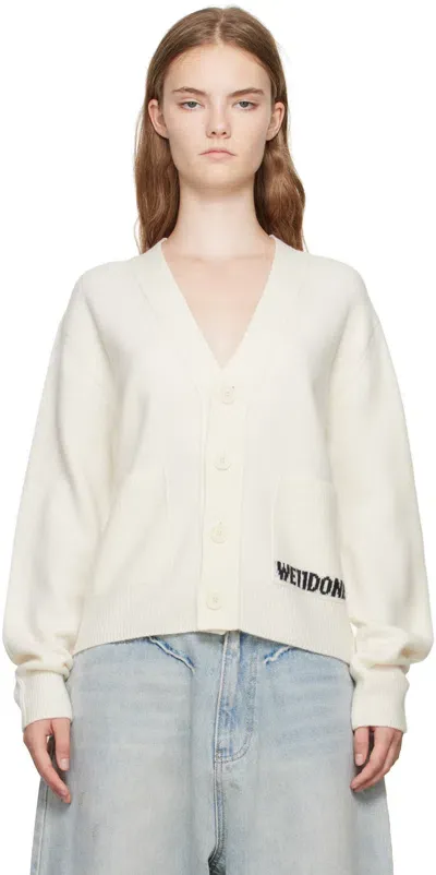 We11 Done Logo-intarsia Wool Cardigan In White