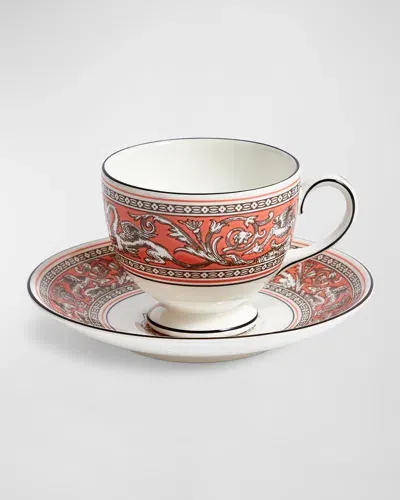 Wedgwood Florentine Salmon Teacup & Saucer, 6.1 Oz. In Orange