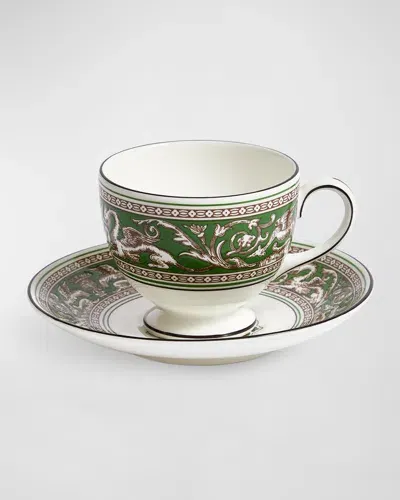 Wedgwood Florentine Verde Teacup & Saucer, 6.1 Oz. In Green