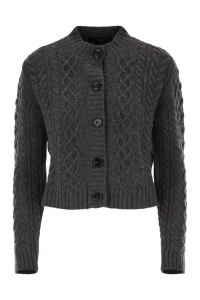 Weekend Max Mara Afosi - Plaited Wool Cardigan In Grey