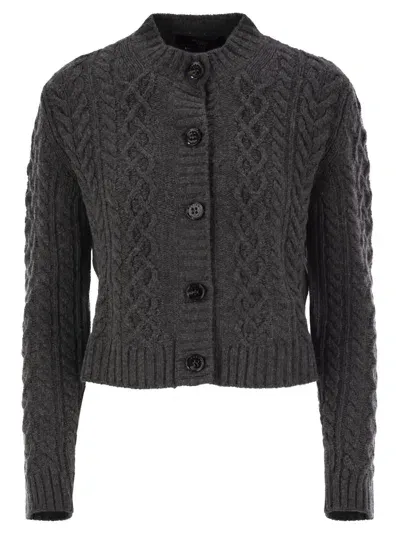 Weekend Max Mara Afosi Plaited Wool Cardigan In Black