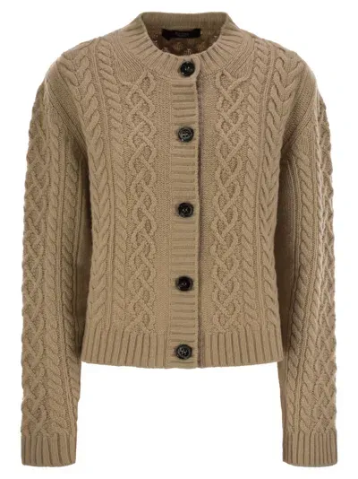 Weekend Max Mara Afosi Plaited Wool Cardigan In Brown