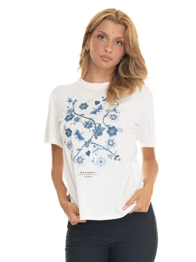 Weekend Max Mara Barbano T-shirt Short Sleeves In Bianco-blu