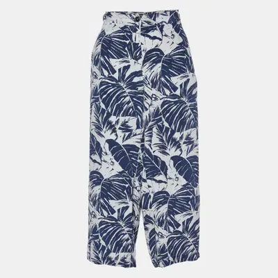 Pre-owned Weekend Max Mara Blue Tropical Print Silk Capri Pants L