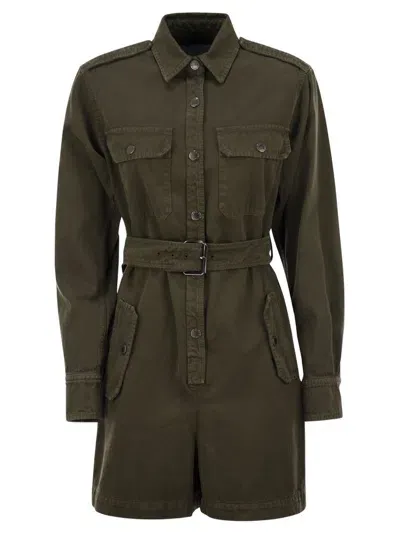 Weekend Max Mara Buttoned Belted Jumpsuit In Kaki Green