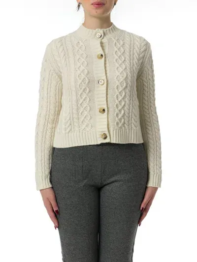 Weekend Max Mara Buttoned Crewneck Cardigan In White