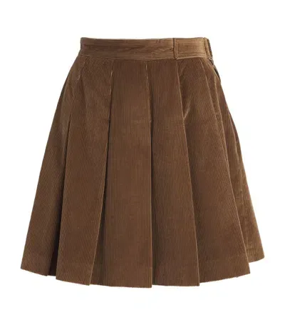 Weekend Max Mara Corduroy Pleated Mini Skirt In Brown