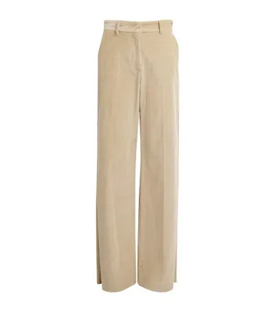 Weekend Max Mara Cotton Corduroy Wide-leg Trousers In Beige