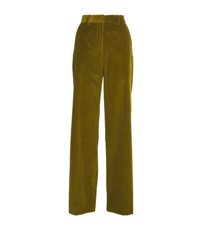 Weekend Max Mara Cotton Corduroy Wide-leg Trousers In Green