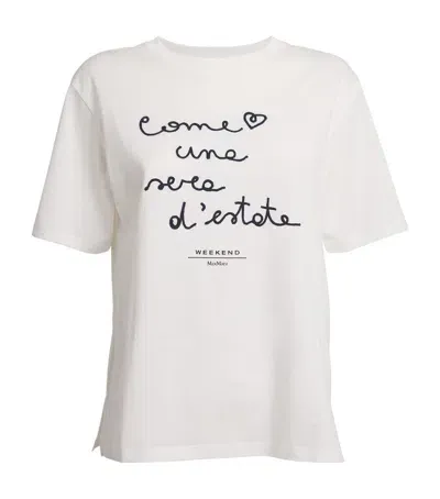 Weekend Max Mara Cotton Embroidered-slogan T-shirt In White