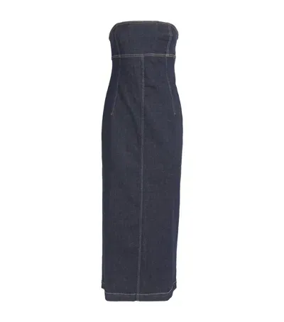 Weekend Max Mara Denim Bustier Midi Dress In Blue