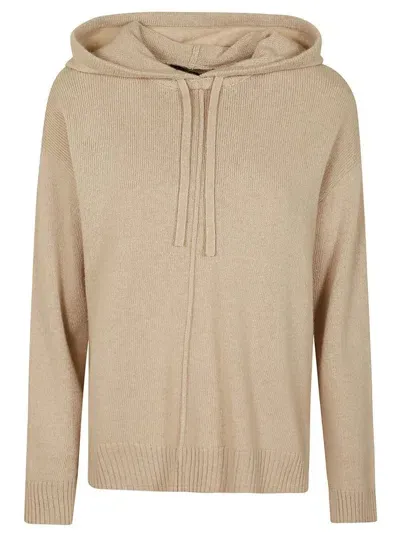 Weekend Max Mara Drawstring Knitted Hoodie In Beige