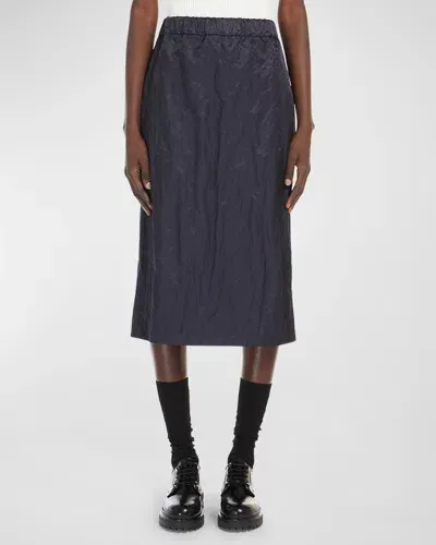 Weekend Max Mara Eritrea Crinkled Straight Midi Skirt In Navy