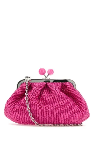 Weekend Max Mara Palmas Raffia Effect Clutch In Ciliegia/petalo