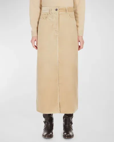 Weekend Max Mara Ghiotto Straight Cotton Corduroy Midi Skirt In Beige