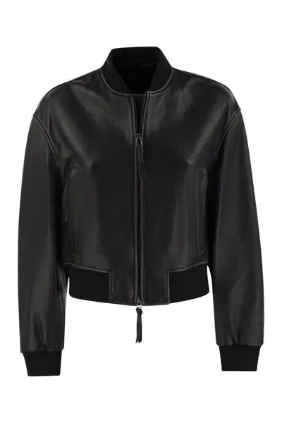 Weekend Max Mara Hiltex - Nappa Leather Bomber Jacket In Black