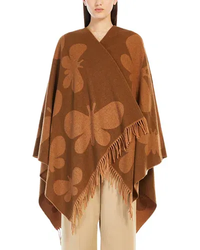 Weekend Max Mara Jacquard Knit Butterfly Wool Wrap In Camel