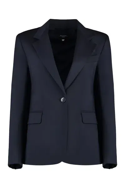 Weekend Max Mara Lamine Stretch Virgin Wool Blazer In Blue