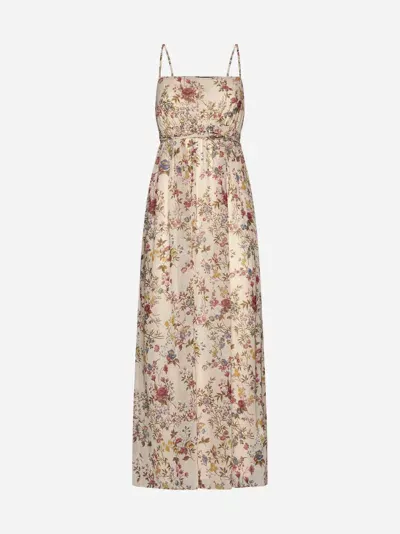 Weekend Max Mara Libano Print Silk Long Dress In Pink