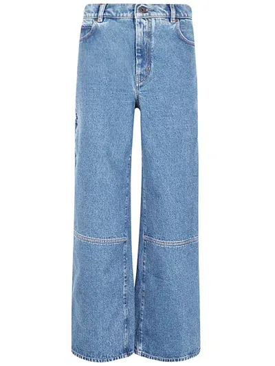 Weekend Max Mara Logo Patch Wide Leg Jeans In Navy