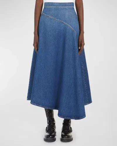 Weekend Max Mara Luana High-low Denim Midi Skirt In Navy