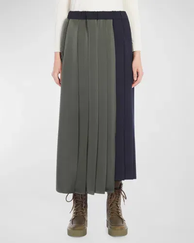 Weekend Max Mara Managua Pleated Colorblock Midi Skirt In Navy