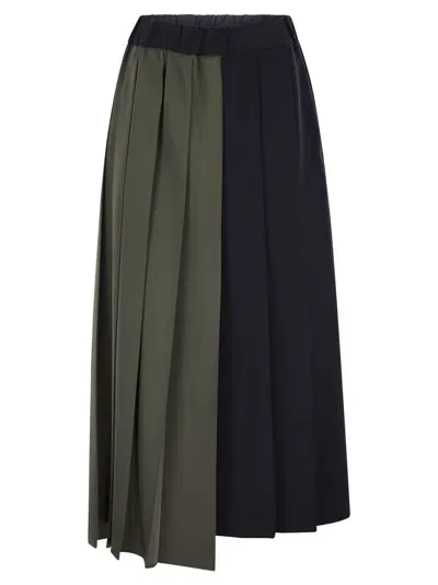 Weekend Max Mara Managua Pleated Skirt In Wool And Satin In Blue