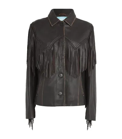 Weekend Max Mara Nappa Leather Fringed Jacket In Brown