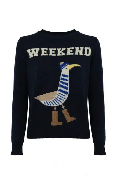 Weekend Max Mara Ombrosa Alpaca Blend Logo Sweater In Blue