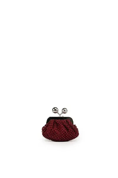 Weekend Max Mara Pasticcino Nano Dilly Bag In Mesh And Rhinestones In Rubino