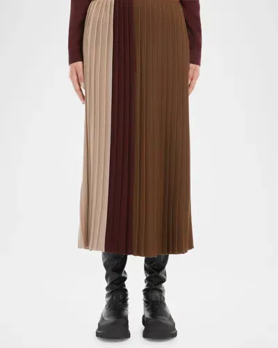 Weekend Max Mara Pleated Colorblock Midi Skirt In Brown