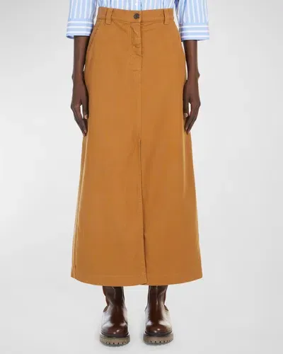 Weekend Max Mara Quincy Front-slit Cotton Midi Skirt In Earth