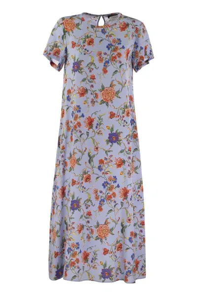 Weekend Max Mara Revere - Printed Silk T-shirt Dress In Light Blue