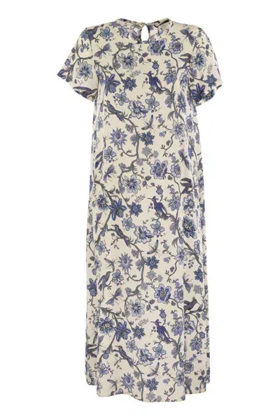 Weekend Max Mara Revere - Printed Silk T-shirt Dress In Light Blue