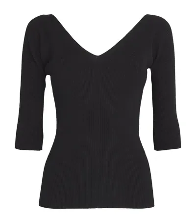 Weekend Max Mara V-neck Ribbed Top In Black