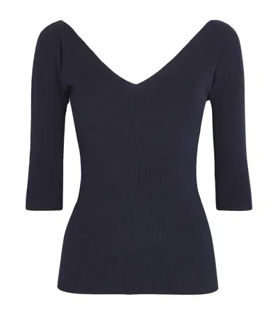 Weekend Max Mara V-neck Ribbed Top In Blue