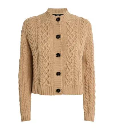 Weekend Max Mara Virgin Wool Cable-knit Cardigan In Camel