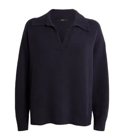 Weekend Max Mara Virgin Wool Collared Sweater In Blue