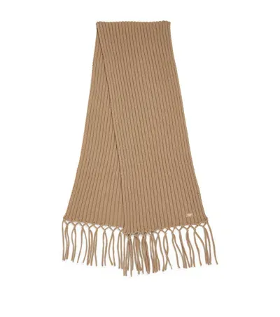 Weekend Max Mara Virgin Wool Rib-knit Scarf In Brown