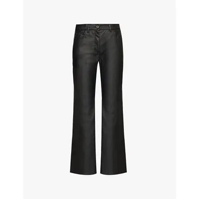 Weekend Max Mara Womens Black Califfo Five-pockets Straight-leg Mid-rise Faux-leather Trousers