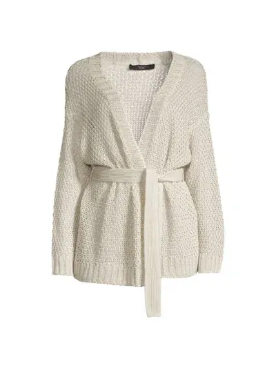 Weekend Max Mara Kabala Belted Linen Knit Cardigan In Sand