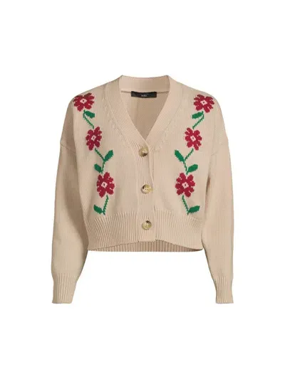 Weekend Max Mara Women's Inlay-detail Cotton Cardigan Beige In Beige-rosso