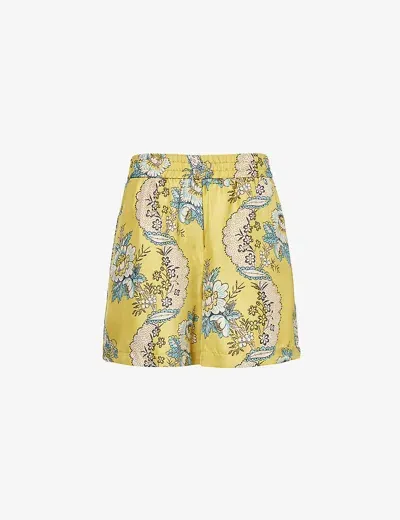 Weekend Max Mara Womens Yellow Relaxed-fit High-rise Silk Shorts In Multi