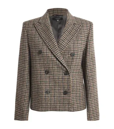 Weekend Max Mara Wool Houndstooth Double-breasted Blazer In Brown Grey