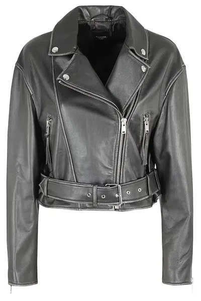 Weekend Max Mara Zip Detailed Belted Jacket In Black