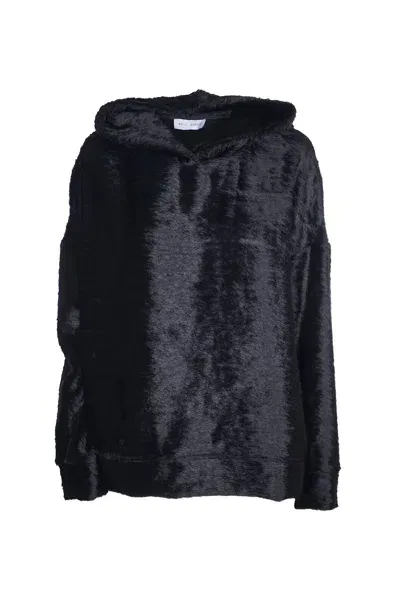 Weili Zheng Fur Applique Velvet Hooded Sweater In Black